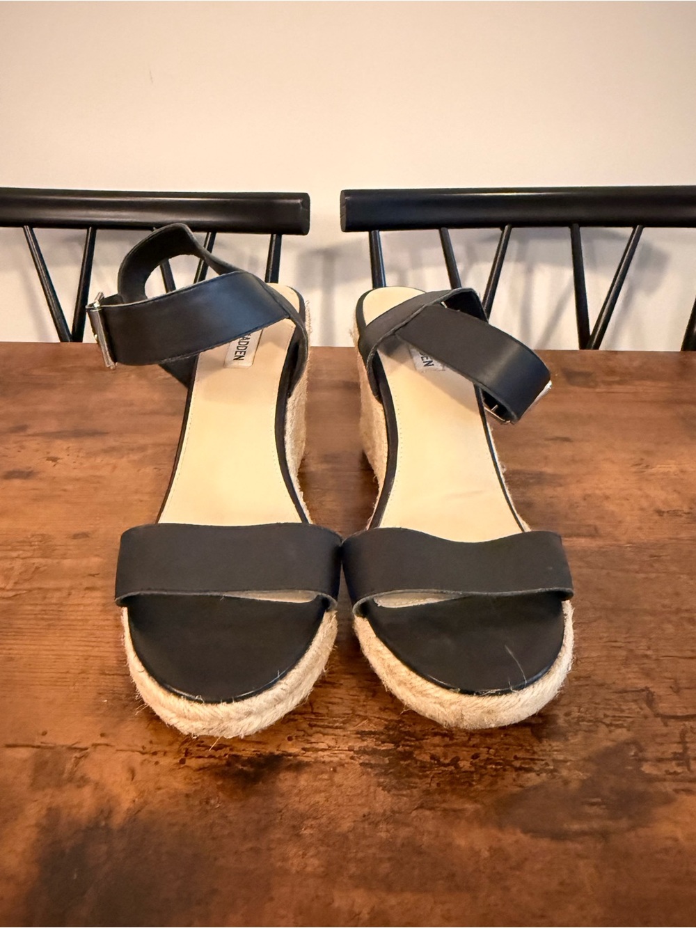 Steve Madden Black Espadrille Wedge Sandals